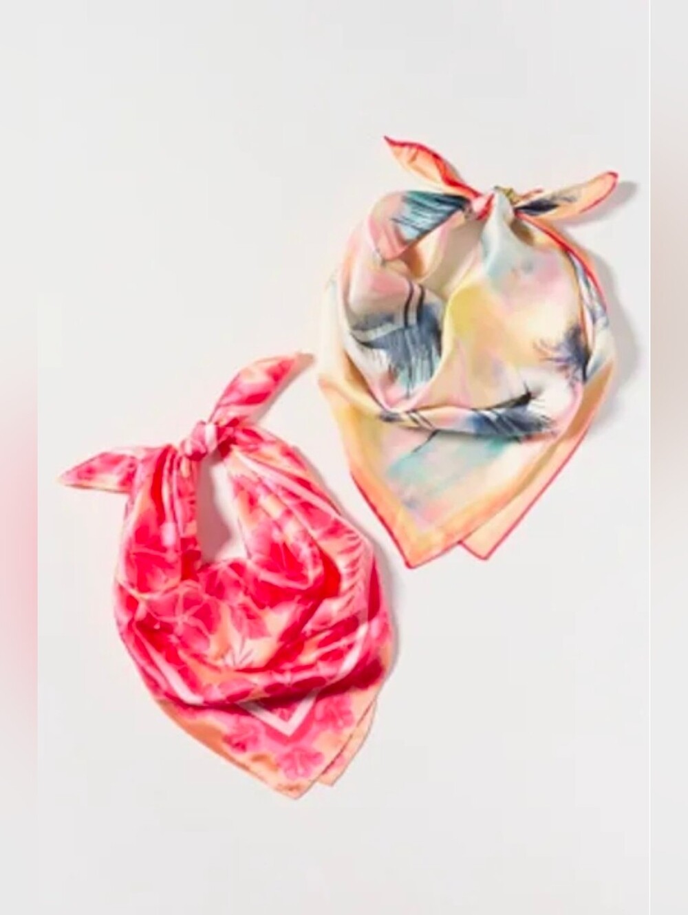 Anthropologie Set Of 2 Palm-Print And Floral Square Scarves